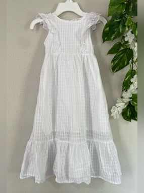 Cat & Jack Girls White Gingham Eyelet Ruffle Maxi Dress Size XS 4/5 Cotton